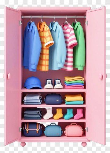 Colorful Wardrobe Filled With Clothing And Accessories PNG