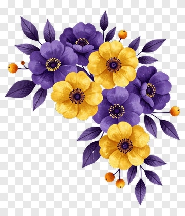 Colorful Floral Bouquet With Purple And Yellow Flowers PNG