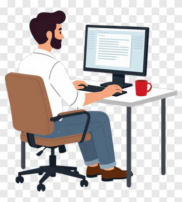 Man Working At A Computer Desk PNG