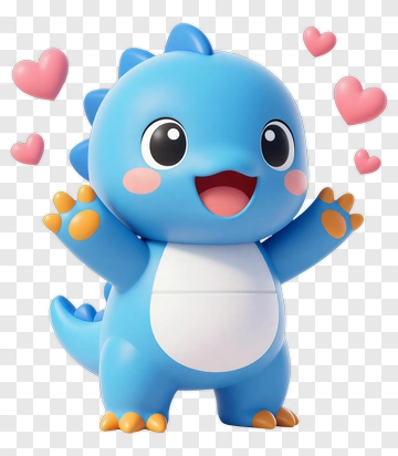 Cute Blue Dinosaur Character With Hearts PNG