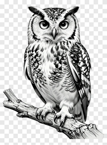 Black And White Owl Perched On A Branch PNG