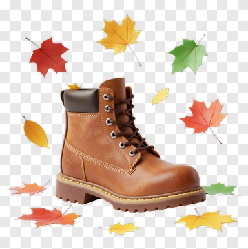 Brown Boot Surrounded By Autumn Leaves PNG