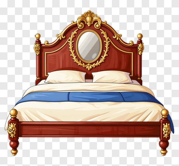 Elegant Bed With Blue Bedding PNG
