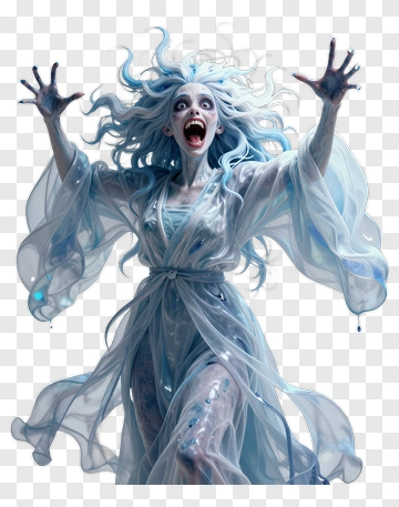 Ghost Woman In Flowing White Dress PNG
