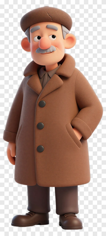 Cartoon Man In Brown Coat PNG