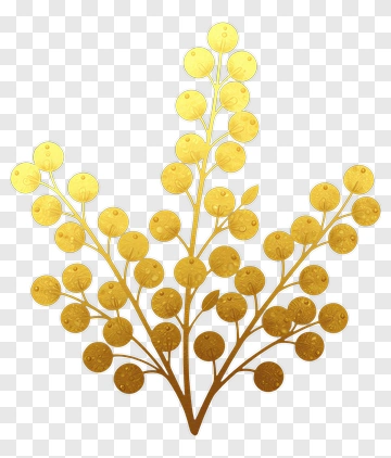 Golden Branch With Circular Leaves PNG