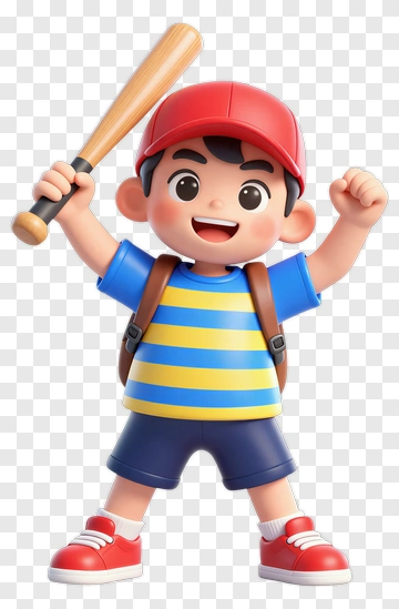 Cartoon Boy Holding A Baseball Bat PNG
