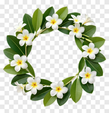 Floral Wreath With White Flowers And Green Leaves PNG