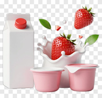Strawberries Splashing In Milk With Yogurt Cups PNG