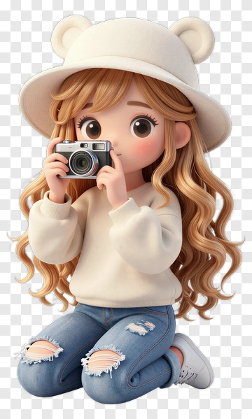 Cartoon Girl Holding A Camera PNG