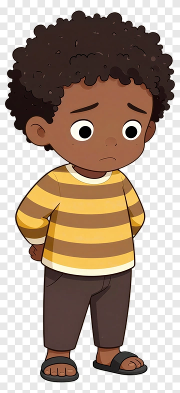 Sad Cartoon Boy With Striped Shirt PNG