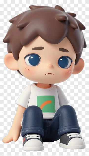 Cartoon Boy Sitting With A Sad Expression PNG