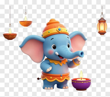 Cartoon Elephant Holding A Diwali Lamp PNG