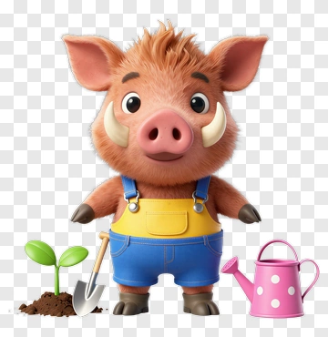 Cartoon Pig Farmer With Gardening Tools PNG
