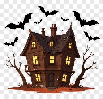 Haunted House With Bats PNG