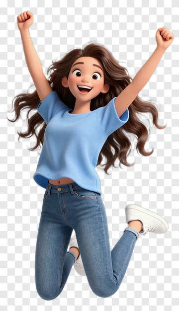 Happy Cartoon Girl Jumping For Joy PNG