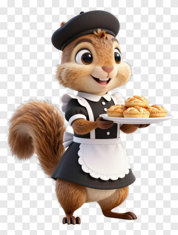 Cartoon Squirrel Serving Pastries PNG