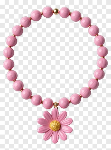 Pink Beaded Necklace With Flower Pendant PNG