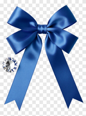 Blue Satin Ribbon Bow With Diamond PNG