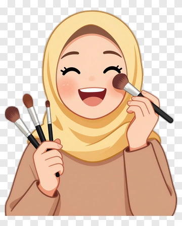 Cartoon Woman Holding Makeup Brushes PNG