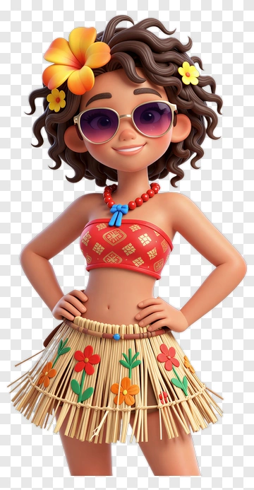 Hawaiian Girl In Grass Skirt With Sunglasses PNG