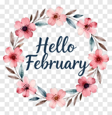 Hello February Floral Wreath PNG