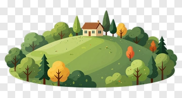 Colorful Landscape With A House On A Hill PNG