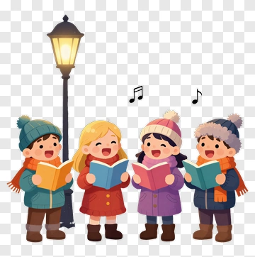 Happy Children Singing Together Under A Street Lamp PNG