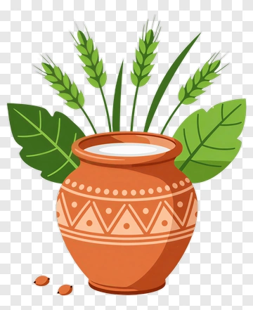 Clay Pot With Wheat And Leaves PNG