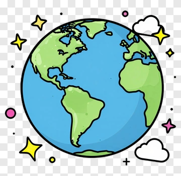 Cartoon Earth Surrounded By Stars And Clouds PNG