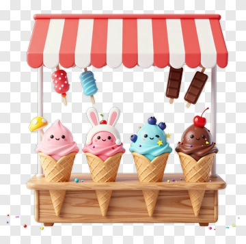 Ice Cream Stand With Colorful Ice Cream Cones PNG