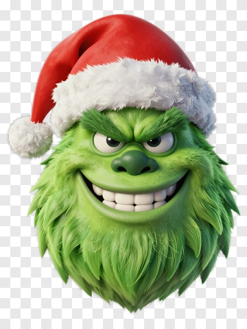 Cartoon Grinch Wearing A Santa Hat PNG