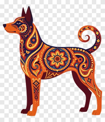 Colorful Dog With Decorative Patterns PNG
