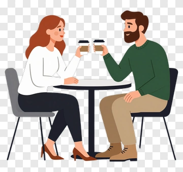 Couple Enjoying Coffee At A Table PNG