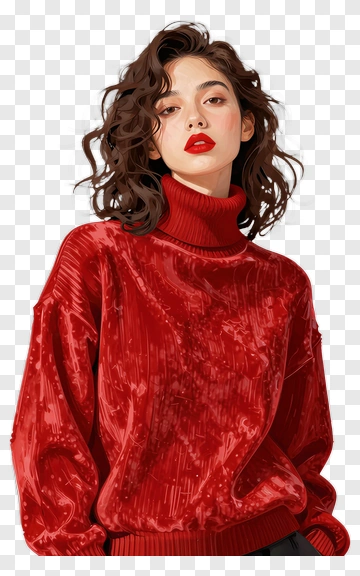 Woman In Red Sweater With Curly Hair PNG