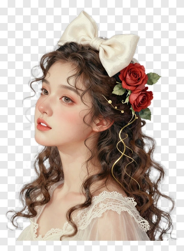Young Woman With Floral Hair Accessories PNG