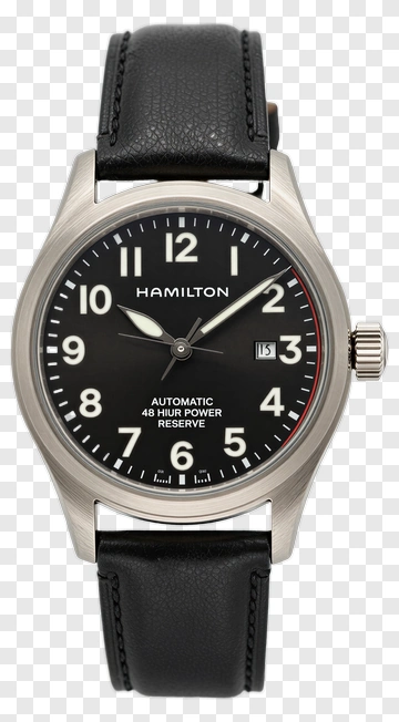 Hamilton Automatic Watch With Black Leather Strap PNG