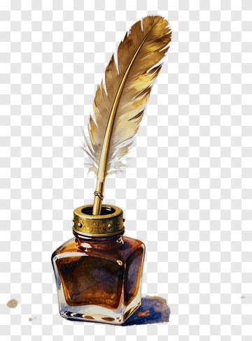 Vintage Ink Bottle With Feather Quill PNG