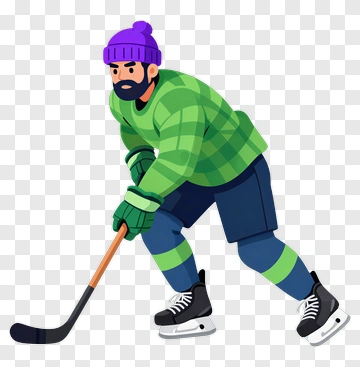 Cartoon Hockey Player Skating With A Stick PNG