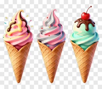 Colorful Ice Cream Cones PNG