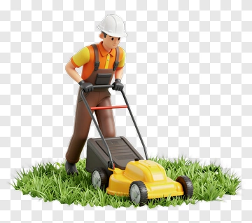 Gardener Using A Lawn Mower PNG