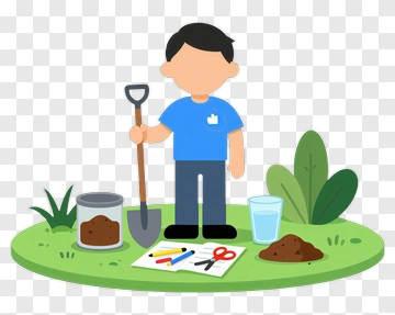 Boy Digging In The Garden PNG