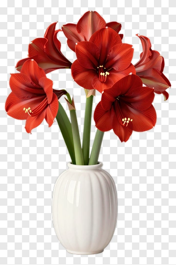 Red Amaryllis Flowers In A White Vase PNG