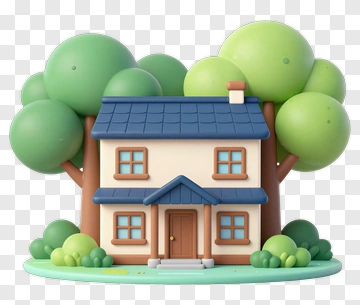 3D House Surrounded By Trees PNG