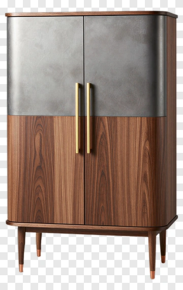 Modern Wooden Cabinet With Metal Accents PNG