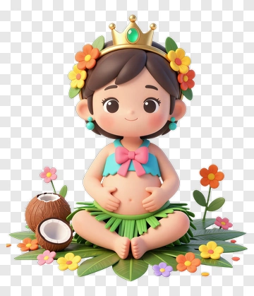 3D Girl Wearing A Crown And Grass Skirt PNG