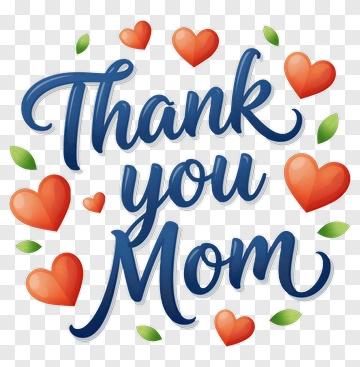 Thank You Mom With Hearts And Leaves PNG