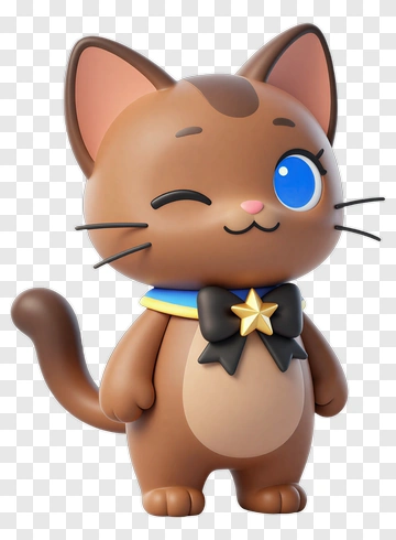 3D Brown Cat With Bow Tie PNG