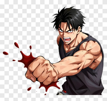 Angry Character Punching With Blood Splatter PNG