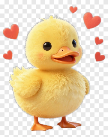 Cute Cartoon Duckling With Hearts PNG